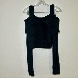 Moon River Anthropologie Off the shoulder cable knit cropped black sweater small